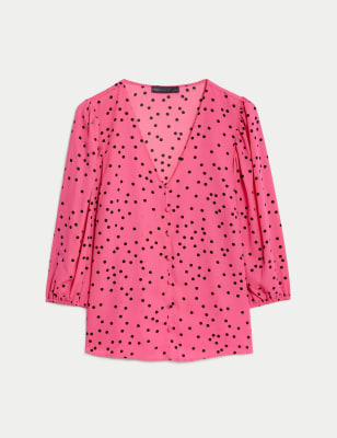Floral V-Neck Button Detail Blouse