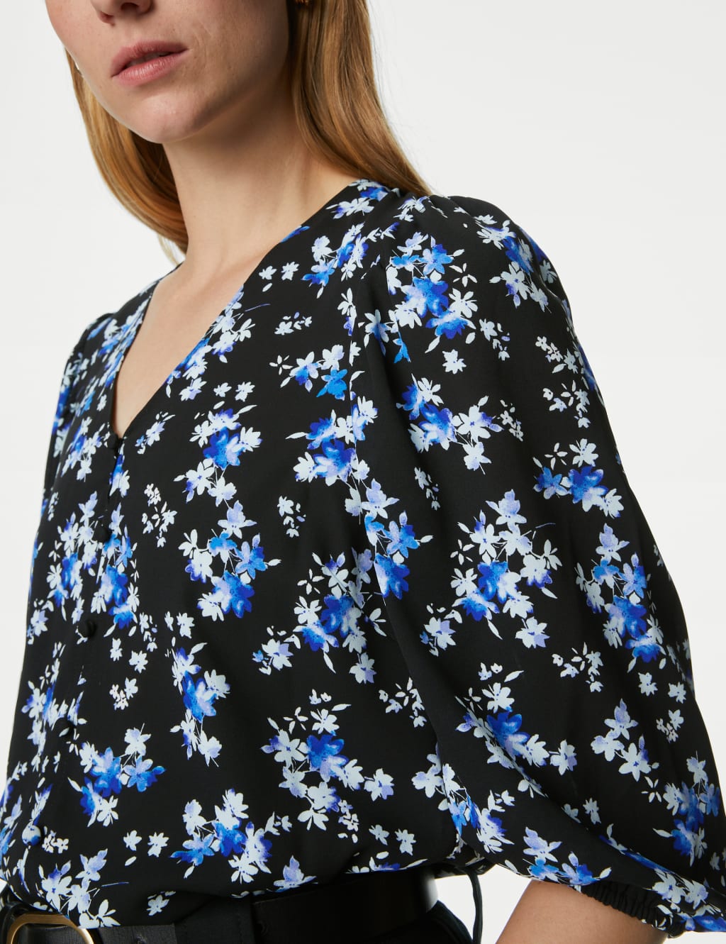 Floral V-Neck Button Through Blouse image 3
