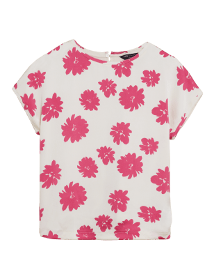 

Womens M&S Collection Floral Slash Neck Relaxed Short Sleeve Top - Rose Pink, Rose Pink