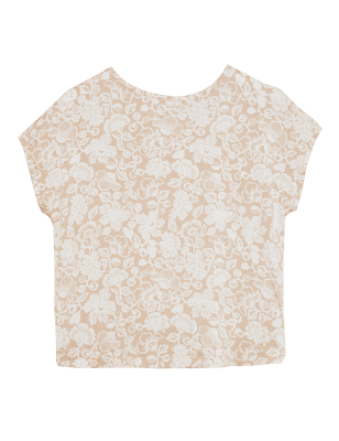 

Womens M&S Collection Floral Slash Neck Relaxed Short Sleeve Top - Sand, Sand