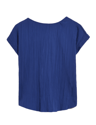 

M&S Collection Top de manga corta plisado con cuello redondoWomens - Dark Blue, Dark Blue