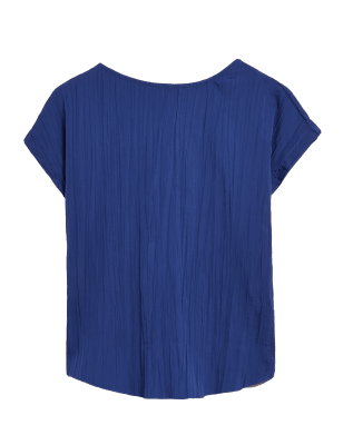 

Womens M&S Collection Plisse Round Neck Short Sleeve Top - Dark Blue, Dark Blue