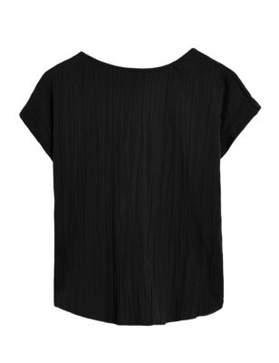 

Womens M&S Collection Plisse Round Neck Short Sleeve Top - Black, Black