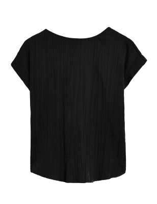 

Womens M&S Collection Plisse Round Neck Short Sleeve Top - Black, Black