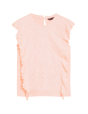 

Womens M&S Collection Modal Rich Broderie Detail Regular Fit Top - Light Pink, Light Pink