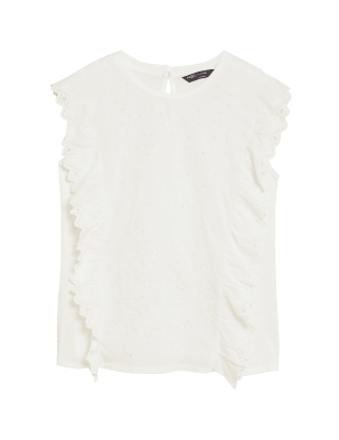 

Womens M&S Collection Normal geschnittenes Oberteil mit hohem Modalanteil und Lochstickerei - Ivory, Ivory