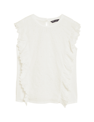 

Womens M&S Collection Modal Rich Broderie Detail Regular Fit Top - Ivory, Ivory