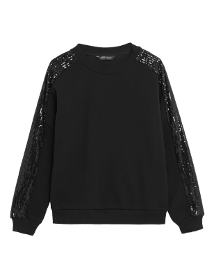 

Womens M&S Collection Cotton Rich Sequin Embellished Sweatshirt - Black, Black