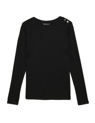 

Womens M&S Collection Jersey Ribbed Slash Neck Regular Fit Top - Black, Black