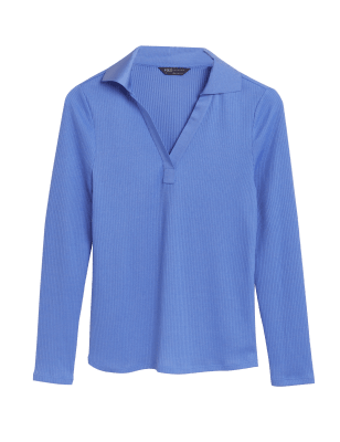 

Womens M&S Collection Jersey Ribbed Collared Regular Fit Top - Fresh Blue, Fresh Blue