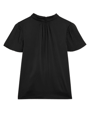 

Womens M&S Collection Jersey Plisse High Neck Regular Fit Top - Black, Black