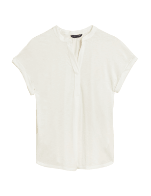 

Womens M&S Collection Popover-Bluse aus Jersey mit kurzen Ärmeln und V-Ausschnitt - Ivory, Ivory