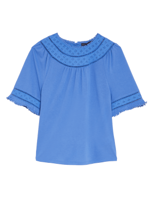 

Womens M&S Collection Regular Fit Lace Insert Short Sleeve Top - Fresh Blue, Fresh Blue