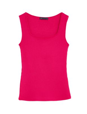 

Womens M&S Collection Ribbed Square Neck Fitted Vest Top - Fuchsia, Fuchsia