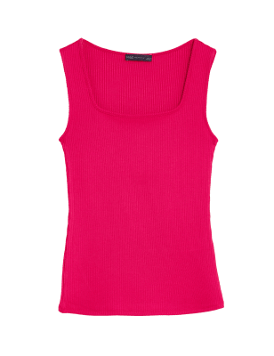 

Womens M&S Collection Eng anliegendes, geripptes Trägertop mit eckigem Ausschnitt - Fuchsia, Fuchsia