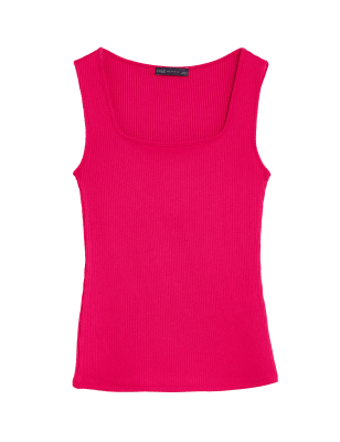 

Womens M&S Collection Ribbed Square Neck Fitted Vest Top - Fuchsia, Fuchsia