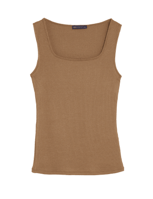 

Womens M&S Collection Ribbed Square Neck Fitted Vest Top - Spice, Spice