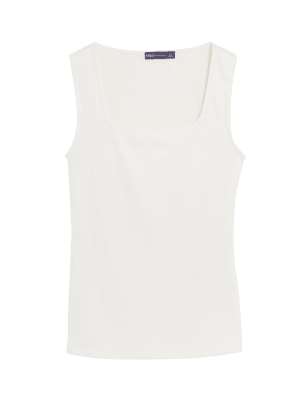 

M&S Collection Top ajustado acanalado de escote cuadradoWomens - Ivory, Ivory