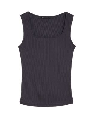 

Womens M&S Collection Ribbed Square Neck Fitted Vest Top - Moondust, Moondust