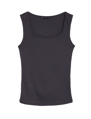 

Womens M&S Collection Ribbed Square Neck Fitted Vest Top - Moondust, Moondust