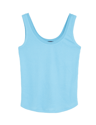 

Womens M&S Collection Ribbed Scoop Neck Sleeveless Vest Top - Bright Turquoise, Bright Turquoise