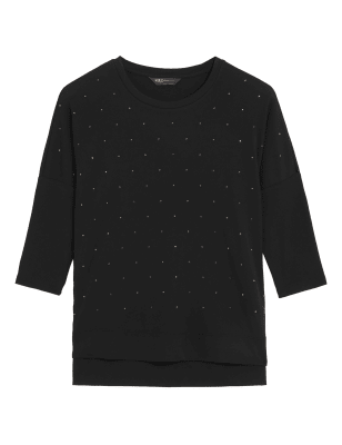 

Womens M&S Collection Normal und gerade geschnittenes Jersey-Oberteil mit Nieten - Black, Black