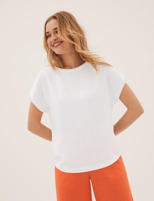 

Womens M&S Collection Slash Neck Relaxed Short Sleeve Top - Soft White, Soft White