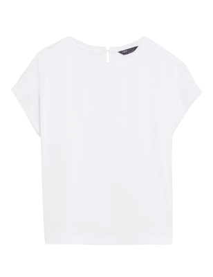 

Womens M&S Collection Slash Neck Relaxed Short Sleeve Top - Soft White, Soft White