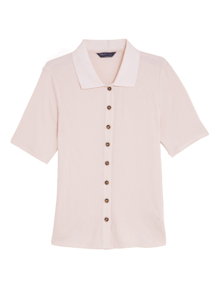 

Womens M&S Collection Ribbed Collared Short Sleeve Top - Light Pink, Light Pink