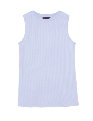 

Womens M&S Collection Normal und lang geschnittenes, ärmelloses Oberteil mit Rippenmuster - Pale Blue, Pale Blue
