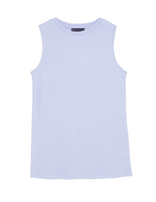 

Womens M&S Collection Ribbed Regular Fit Longline Sleeveless Top - Pale Blue, Pale Blue