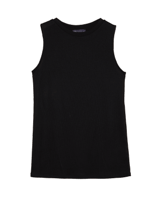 

Womens M&S Collection Ribbed Regular Fit Longline Sleeveless Top - Black, Black