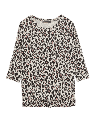 

Womens M&S Collection Printed Round Neck Top - Beige Mix, Beige Mix