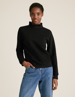 

Womens M&S Collection Cotton Rich Frill Detail Sweatshirt - Black, Black