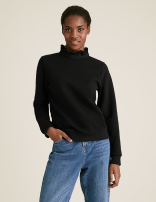 

Womens M&S Collection Sweatshirt mit Rüschendetail und hohem Baumwollanteil - Black, Black