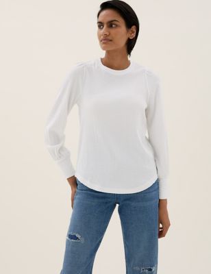 Womens M&S Collection Textured High Neck Long Sleeve Top - Ivory, Ivory