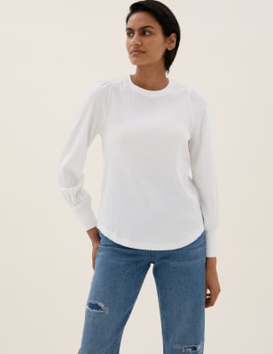 Textured High Neck Long Sleeve Top