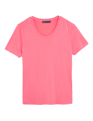 

Womens M&S Collection Modal Rich Scoop Neck T-Shirt - Flamingo, Flamingo