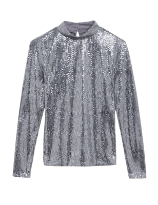 

M&S Collection Top con cuello alto de ajuste estándar con lentejuelasWomens - Silver, Silver