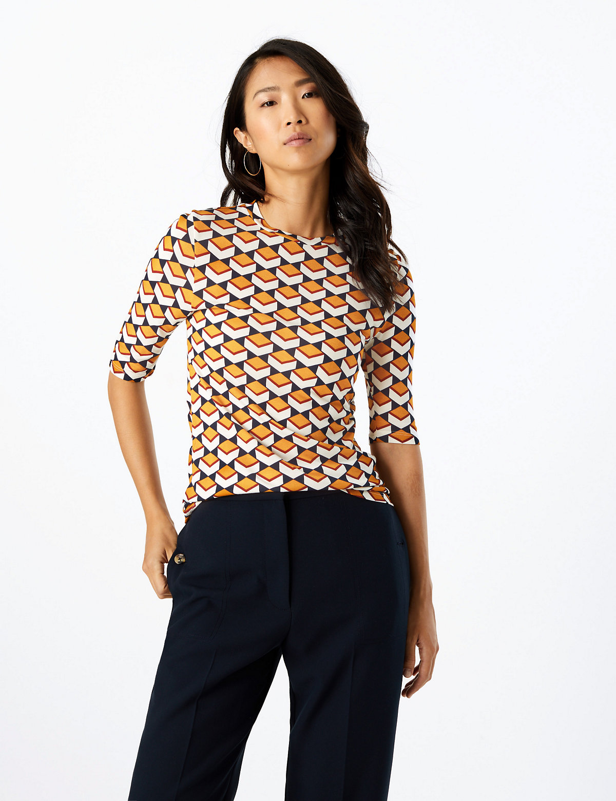 Geometric Print High Neck Fitted Top