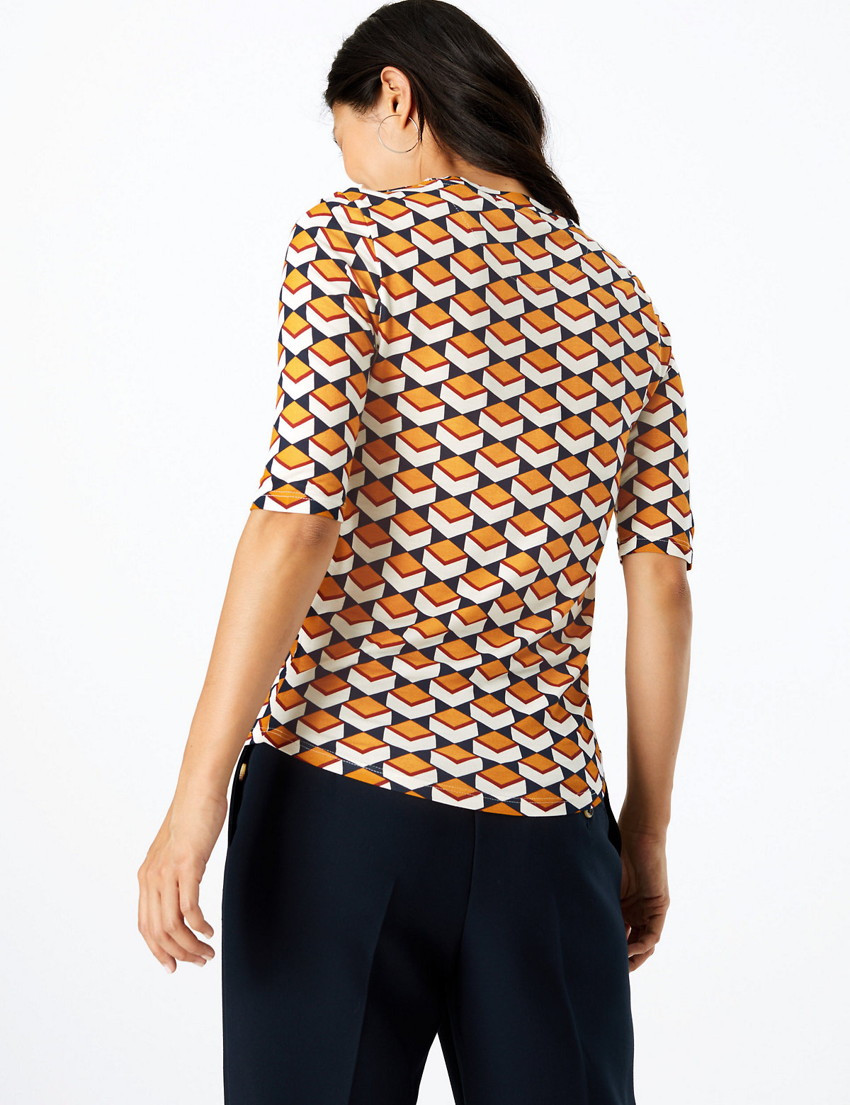 Geometric Print High Neck Fitted Top