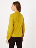 Gathered Neck Long Sleeve Top
