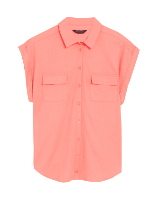 

Womens M&S Collection Collared Regular Fit Short Sleeve Shirt - Coral, Coral