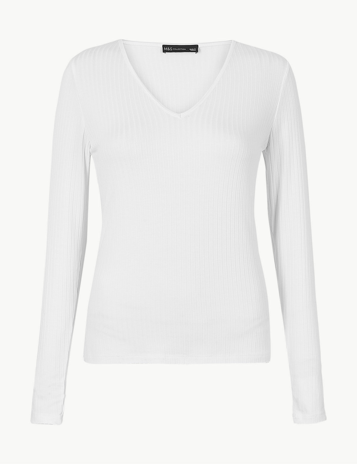 Ribbed V Neck Long Sleeve Fitted Top