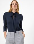 Fitted Tie Neck Long Sleeve Top