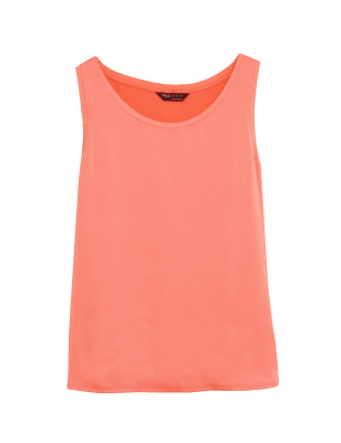 

Womens M&S Collection Round Neck Regular Fit Sleeveless Vest Top - Bright Coral, Bright Coral