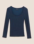 Sparkly Ribbed Scoop Neck Fitted Top