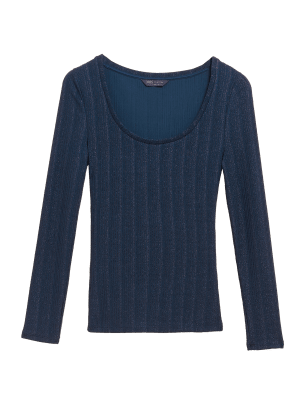 

M&S Collection Top ajustado acanalado de escote abierto con brillosWomens - Navy, Navy