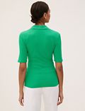 Ribbed Collared Regular Fit Half Sleeve Top