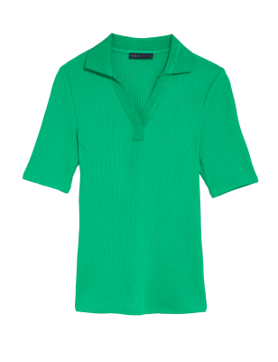 

Womens M&S Collection Ribbed Collared Regular Fit Half Sleeve Top - Spearmint, Spearmint